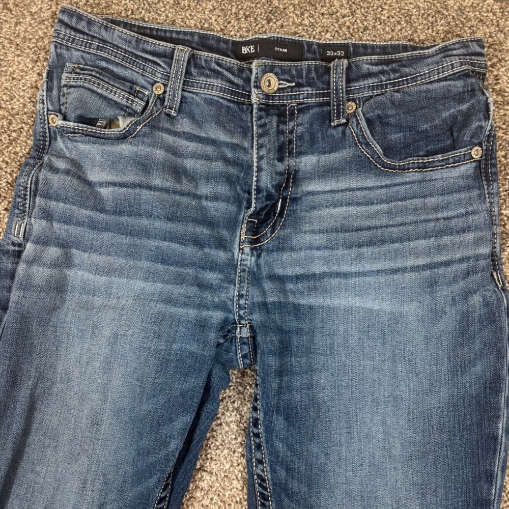 BKE Ethan Slim Straight Jeans Mens 33x32 Medium Wash Blue Denim Stretch‎